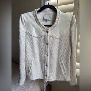 IRO Halston Jacket Cream Leather-Trimmed Woven Linen/Cotton Size 42
